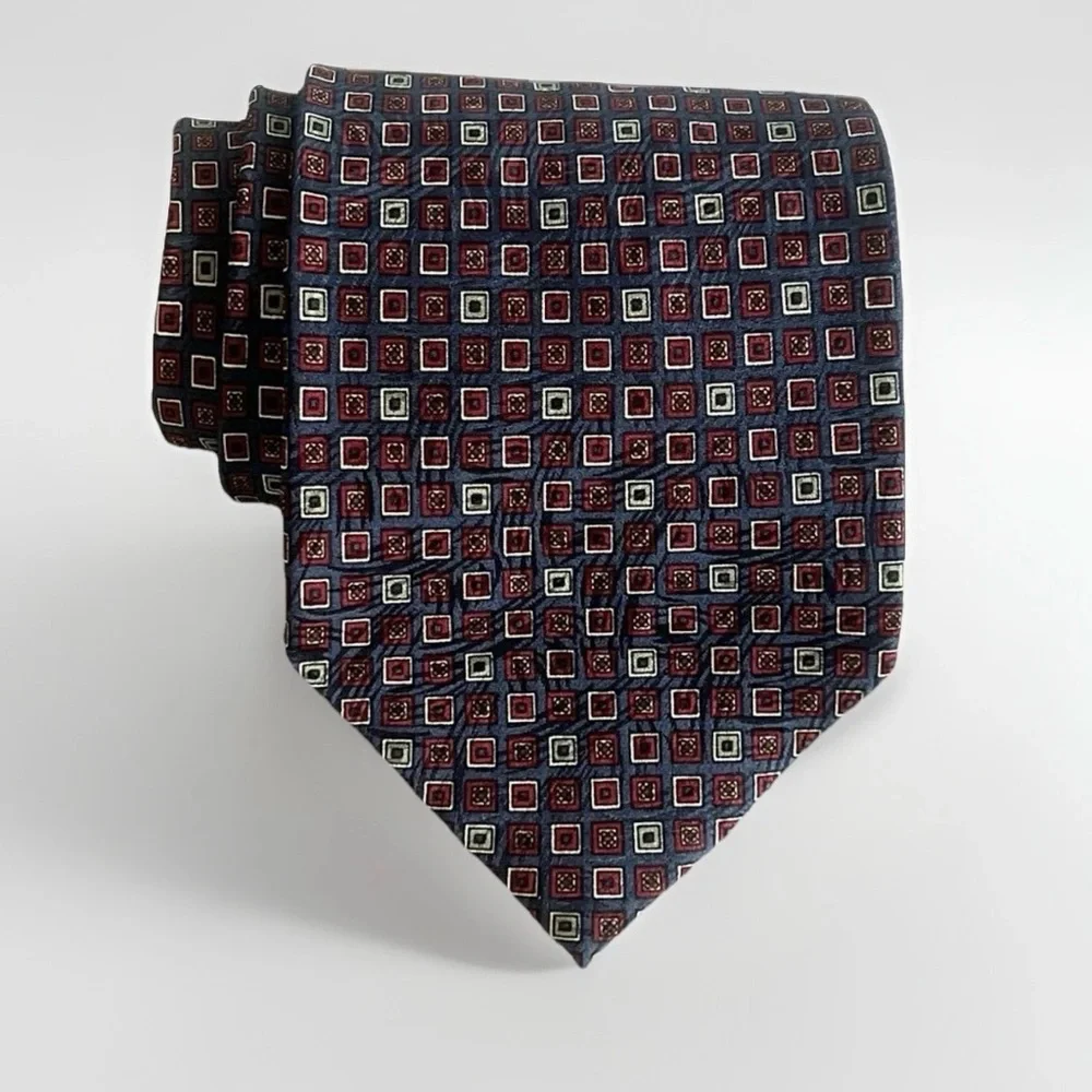 Pierre BALMAIN‎ 100% Silk Handmade Designer Tie Burgundy Geometric Retro Necktie